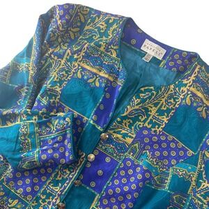 Adrianna Papell Vintage 100% Silk Button Blouse Blazer Jacket Paisley Size 16‎